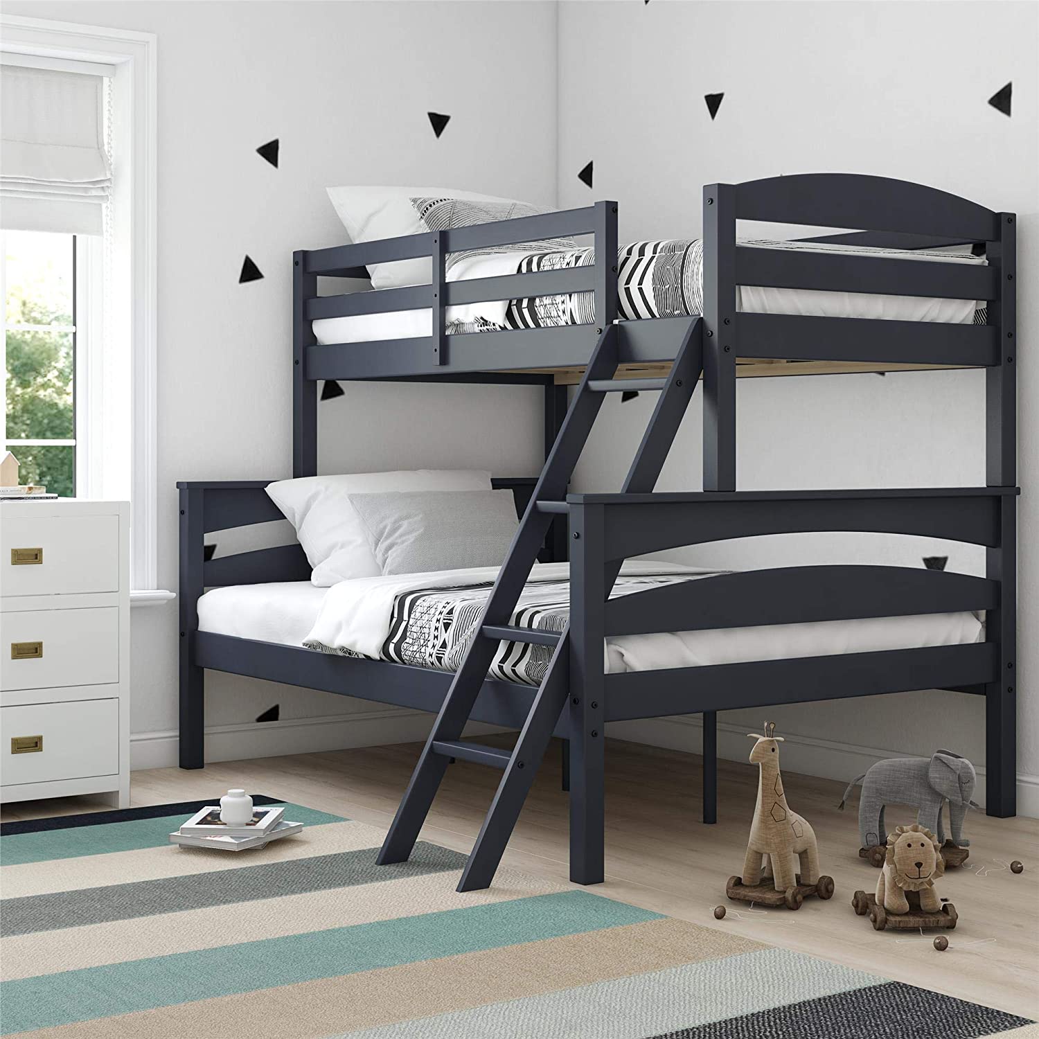 Dorel Living Brady Solid Wood Bunk Beds with Ladder and Guard Rail, Twin Over Full