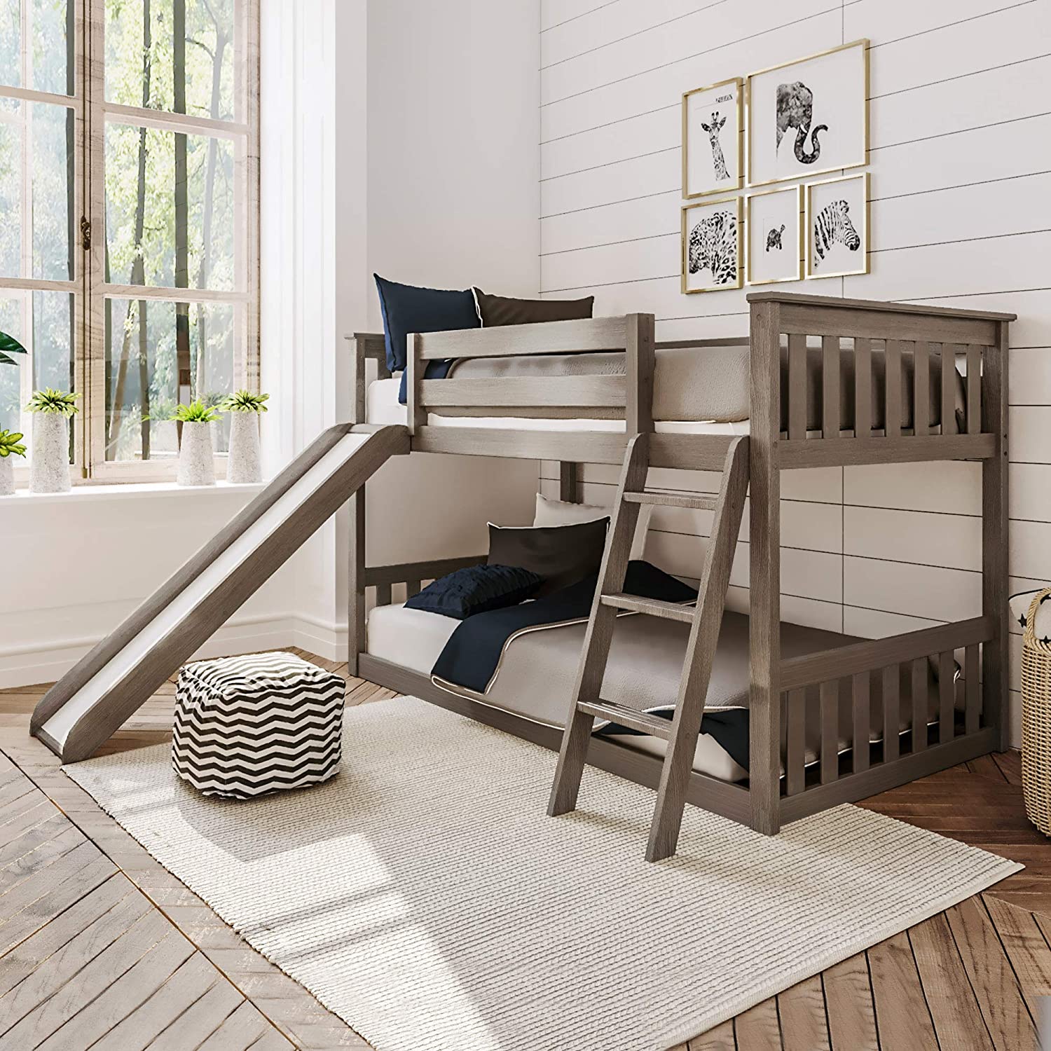 Max & Lily Solid Wood Twin Bunk Bed With Slide